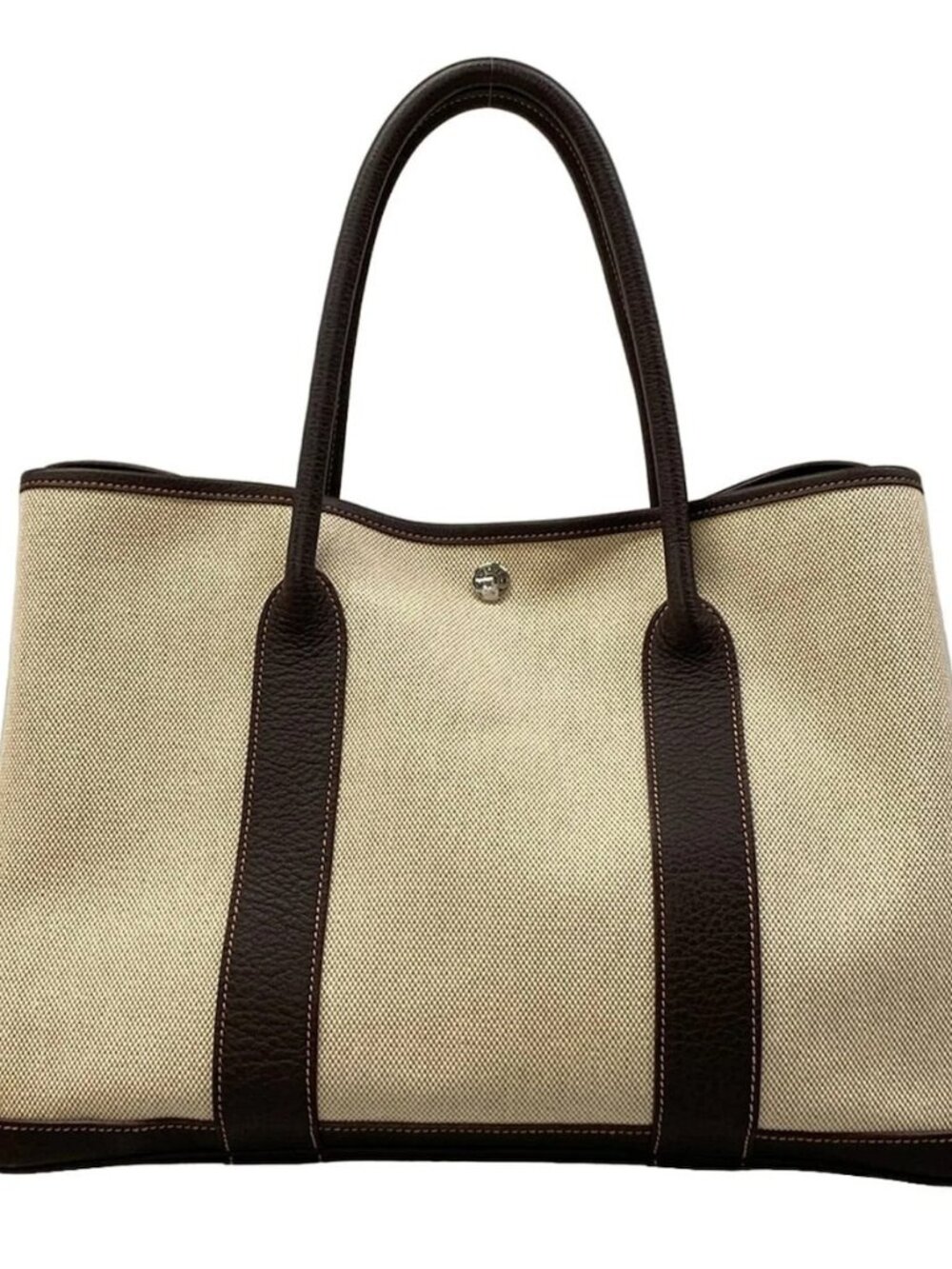 HERMES Garden Party PM Cream Dark Brown Toile H Buffle Square J Tote Bag